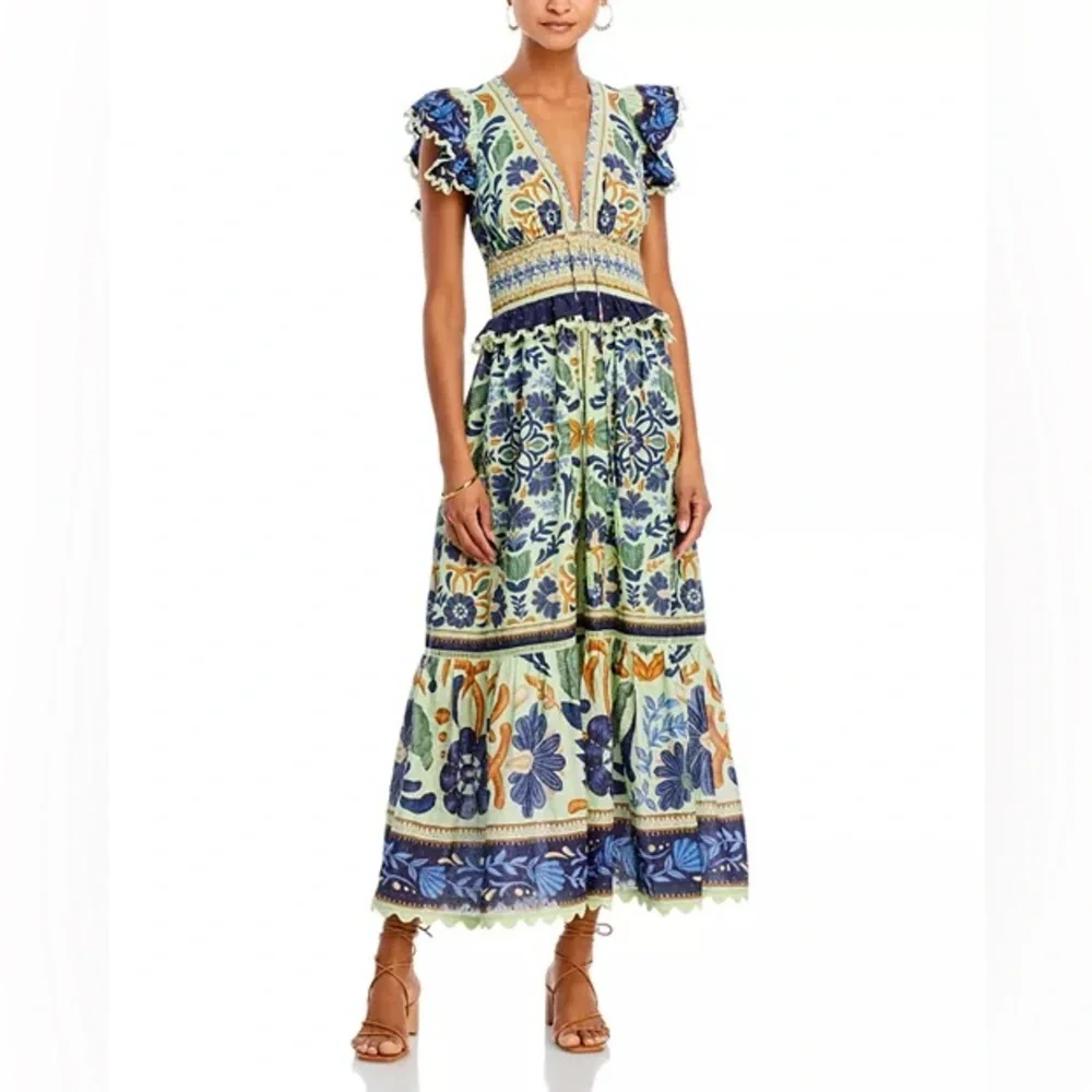 Farm Rio Anthropologie Ocean Tapestry Maxi Dress Medium - Picture 2 of 8